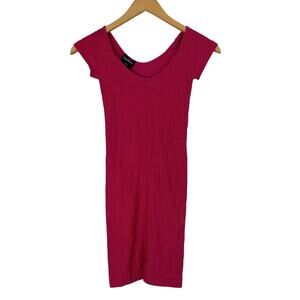 bebe Bodycon Stretchy Dress Hot Pink 90s Y2K Ribbed Cap Sleeve Sexy Womens Small